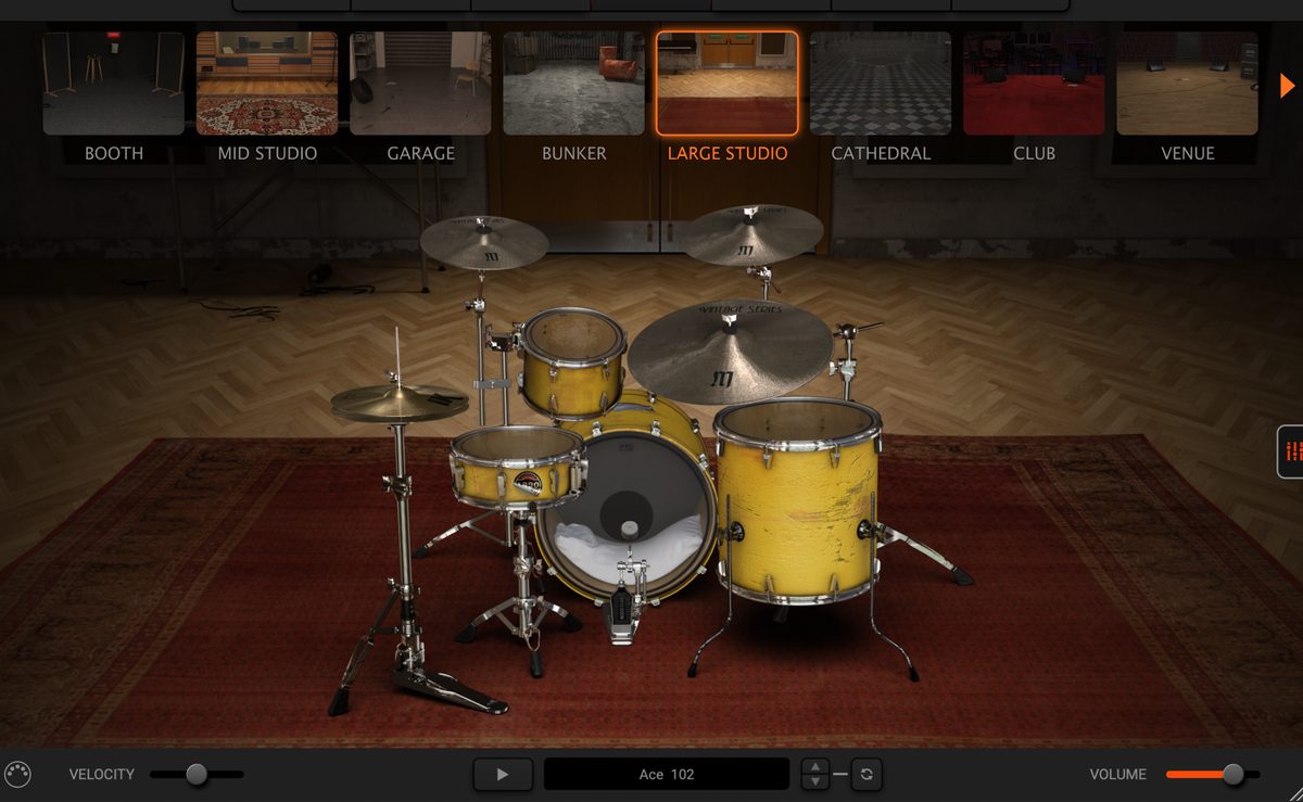 MODO DRUM Room selection screen with Large Studio selected
