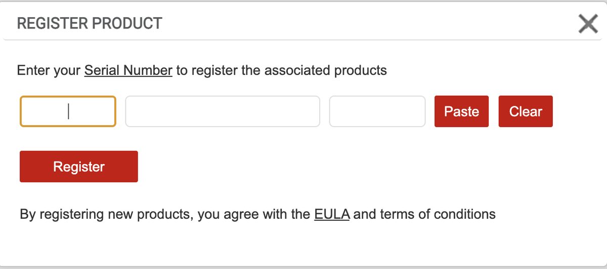 TONEX serial number registration screen in IK Product Manager