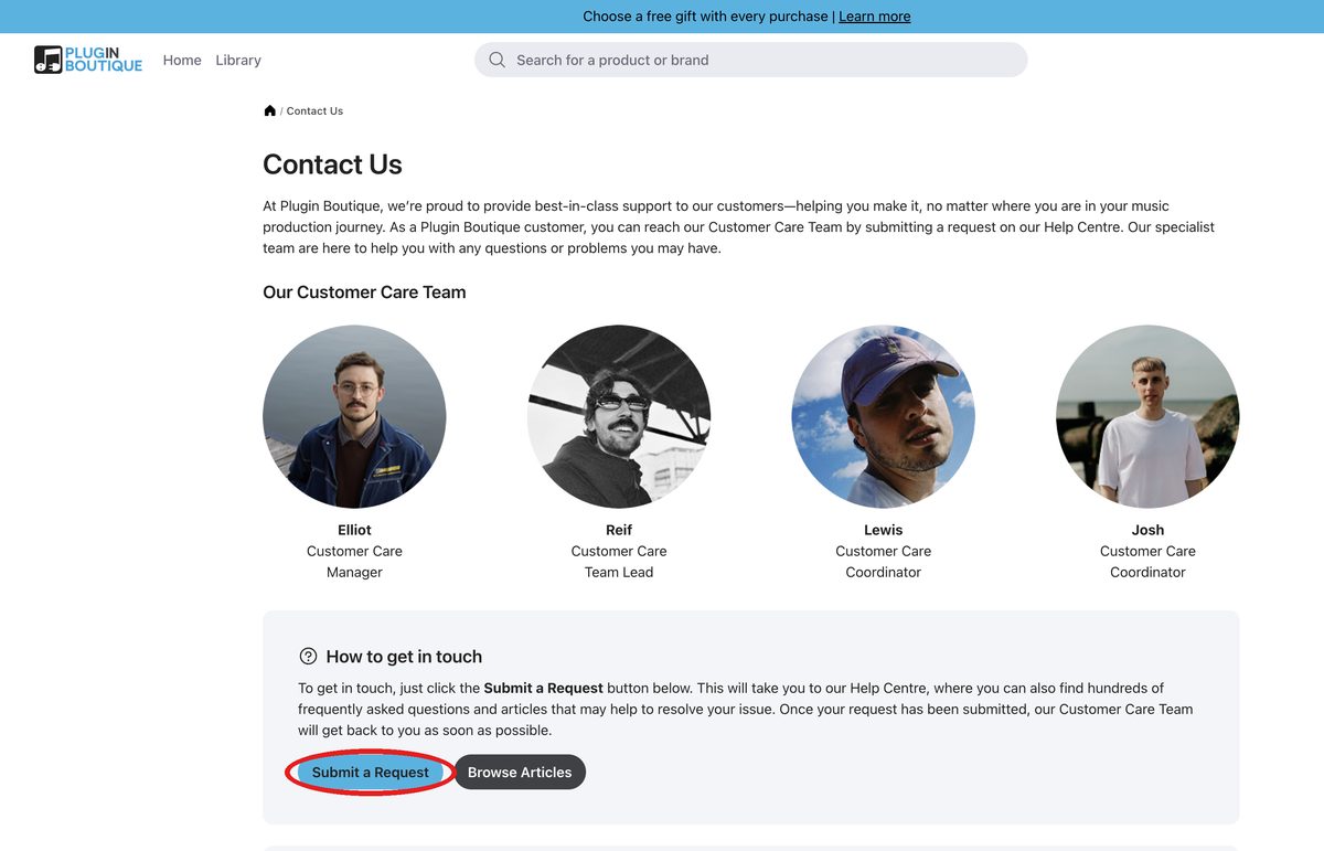 Contact Usページの Submit a Request ボタン