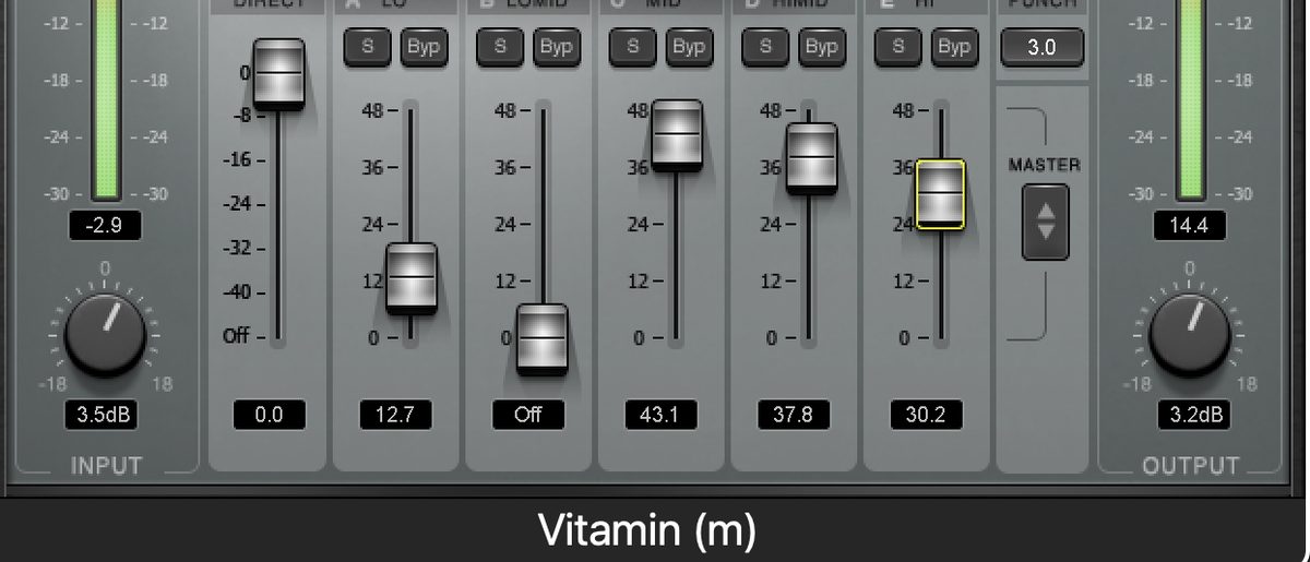 Waves Vitamin Sonic Enhancerのバンド別フェーダー部分